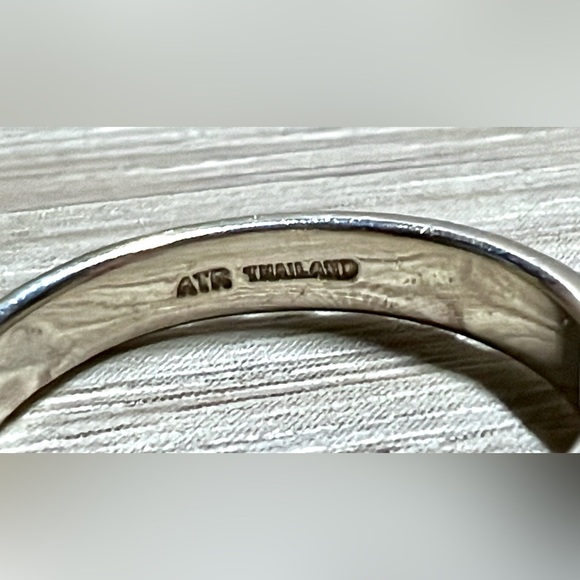 Designer ATR Sterling Silver & 14K Gold CZ Pebbled Band Ring, Size 6.75, 2g - Picture 7 of 11